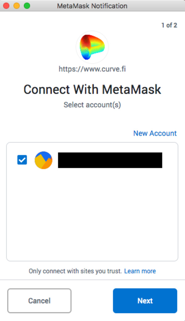 MetaMask notification Connect with MetaMask screen shot.